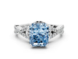 Silver Fancy Blue Radiant Cut Diamond  Halo Twist Band Solitaire Prong Setting Ring_12