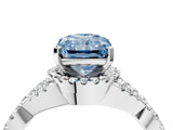 Silver Fancy Blue Radiant Cut Diamond  Halo Twist Band Solitaire Prong Setting Ring_16