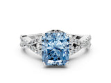 Silver Fancy Blue Radiant Cut Diamond  Halo Twist Band Solitaire Prong Setting Ring_18