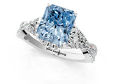 Silver Fancy Blue Radiant Cut Diamond  Halo Twist Band Solitaire Prong Setting Ring_19