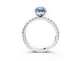 Silver Fancy Blue Radiant Cut Diamond Pavé Solitaire Ring with Round Band and Prong Setting_3