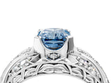 Silver Fancy Blue Radiant Cut Diamond Pave Art Deco Split Shank Ring with Four-Prong Setting_10