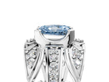Silver Fancy Blue Radiant Cut Diamond Pave Art Deco Split Shank Ring with Four-Prong Setting_11