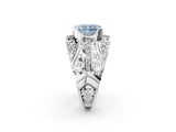 Silver Fancy Blue Radiant Cut Diamond Pave Art Deco Split Shank Ring with Four-Prong Setting_8