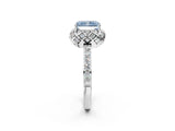 Silver Fancy Blue Radiant Cut Diamond Scalloped Halo Engagement Ring with Round Shared Prong Band_2