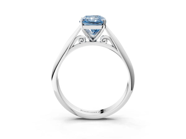 Sterling Silver Radiant Cut Solitaire Cathedral Engagement Ring Setting for Fancy Blue Center