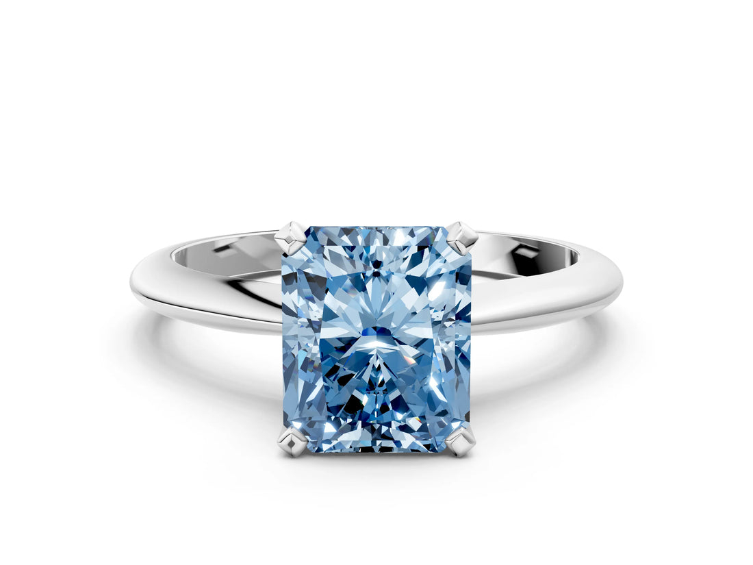 Silver Fancy Blue Radiant Cut Diamond Solitaire Engagement Ring with Classic Band and Four-Prong Setting_12