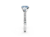 Silver Fancy Blue Radiant Cut Diamond Solitaire Pavé Engagement Ring with Round Band and Prong Setting_4