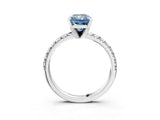 Silver Fancy Blue Radiant Cut Diamond Solitaire Pavé Engagement Ring with Round Band and Prong Setting_5