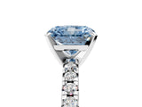 Silver Fancy Blue Radiant Cut Diamond Solitaire Pavé Engagement Ring with Round Band and Prong Setting_7