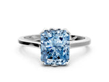 Silver Fancy Blue Radiant Cut Diamond Solitaire Ring with Flower Prong Setting and Classic Band_12