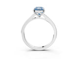 Silver Fancy Blue Radiant Cut Diamond Solitaire Ring with Pavé Band and Prong Setting_15
