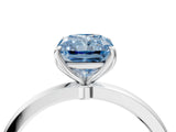 Silver Fancy Blue Radiant Cut Diamond Solitaire Ring with Thin Band and Prong Setting_4