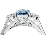 Silver Fancy Blue Radiant Cut Diamond Three-Stone Engagement Ring with Prong Setting and Pavé Band_10