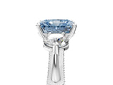 Silver Fancy Blue Radiant Cut Diamond Three-Stone Ring with Prong Setting and Pavé Band_11