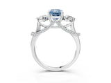 Silver Fancy Blue Radiant Cut Diamond Three-Stone Ring with Prong Setting and Pavé Band_9