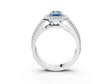 Silver Fancy Blue Radiant Cut Halo Diamond Ring with Beaded Split Shank and Four-Prong Setting_9
