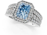 Silver Fancy Blue Radiant Cut Halo Diamond Split Shank Ring with Prong Setting_37