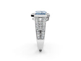 Silver Fancy Blue Radiant Cut Halo Diamond Split Shank Ring with Prong Setting_38