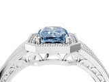 Silver Fancy Blue Radiant Cut Halo Diamond Split Shank Ring with Prong Setting_40