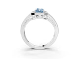 Silver Fancy Blue Radiant Cut Halo Diamond Split Shank Ring with Prong Setting_9