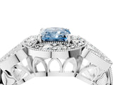Silver Fancy Blue Radiant Cut Halo Milgrain Diamond Engagement Ring with Leaf Band and Four-Prong Setting_16