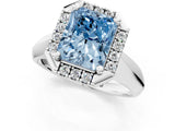 Silver Fancy Blue Radiant  Cut Halo Solitaire Engagement Ring with Square Band and Four-Prong Setting_13
