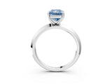 Silver Fancy Blue Radiant  Cut Solitaire Engagement Ring with Flat Band and Four-Prong Setting 3