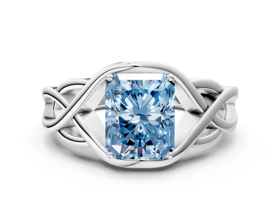 Silver Fancy Blue Radiant Cut Solitaire Intertwined Band Prong Setting Ring_6