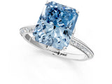 Silver Fancy Blue Radiant Cut Solitaire Split Shank Pave Diamond Engagement Ring with Four-Prong Setting_85