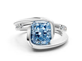 Silver Fancy Blue Radiant Cut Solitaire Tension-Set Diamond Split Shank Ring_6
