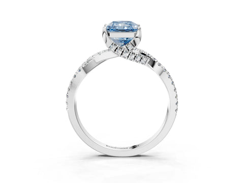 Silver Fancy Blue Radiant Cut Solitaire Twist Pave Diamond Engagement Ring with Prong Setting_45