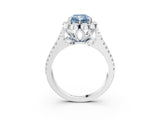 Silver Fancy Blue Radiant  Halo Diamond Floral Split Shank Engagement Ring 3