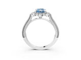 Silver Fancy Blue Radiant  Halo Milgrain Pave Diamond Ring with Four-Prong Setting 4