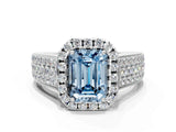Silver Fancy Blue Radiant  Halo Round Diamond Pave Band with Prong Setting 1