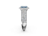 Silver Fancy Blue Radiant  Halo Round Diamond Pave Band with Prong Setting 3