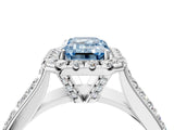 Silver Fancy Blue Radiant  Halo Round Diamond Pave Band with Prong Setting 5