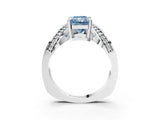 Silver Fancy Blue Radiant  Solitaire Diamond Engagement Ring with Pave Band and Four-Prong Setting 4