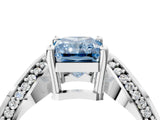 Silver Fancy Blue Radiant  Solitaire Diamond Engagement Ring with Pave Band and Four-Prong Setting 5