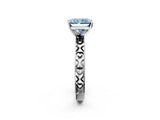 Silver Fancy Blue Radiant  Solitaire Diamond Engagement Ring with XO Engraved Band and Four-Prong Setting 4