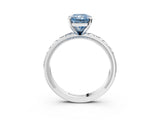 Silver Fancy Blue Radiant  Solitaire Diamond Engagement Ring with XO Engraved Band and Four-Prong Setting 5