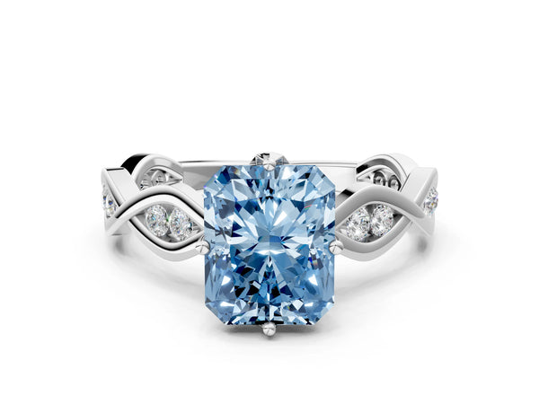 Sterling Silver Radiant Cut Accented Twist Engagement Ring Setting for Fancy Blue Center