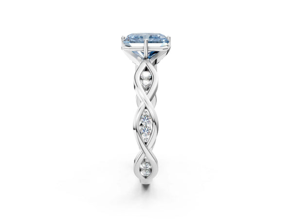 Sterling Silver Radiant Cut Accented Twist Engagement Ring Setting for Fancy Blue Center
