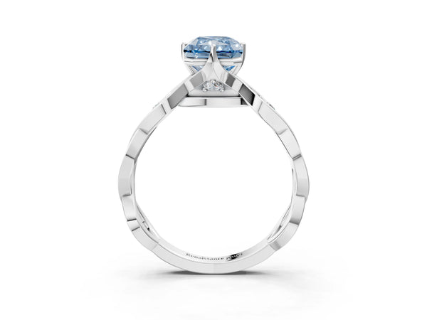 Sterling Silver Radiant Cut Accented Twist Engagement Ring Setting for Fancy Blue Center