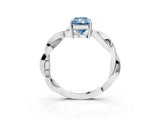 Silver Fancy Blue Radiant  Solitaire Twisted Pave Diamond Ring with Four-Prong Setting_3