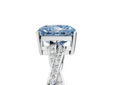 Silver Fancy Blue Radiant  Solitaire Twisted Pave Diamond Ring with Four-Prong Setting_5