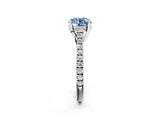 Silver Fancy Blue Round  Brilliant Diamond Solitaire with Pavé Band and Four-Prong Setting 3