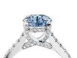 Silver Fancy Blue Round  Brilliant Diamond Solitaire with Pavé Band and Four-Prong Setting 5