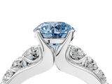 Silver Fancy Blue Round  Brilliant Solitaire with Side Stones on a Pave Band and Four-Prong Setting_4