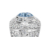 Silver Fancy Blue Round Cut Brilliant Halo Pave Diamond Milgrain Ring_11